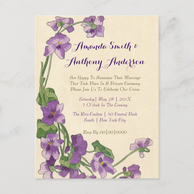Elegant Budget Reception Invitation Postcard (Front)