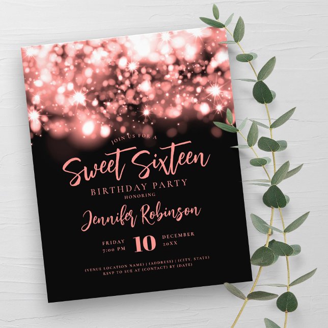Elegant Budget Rose Gold Sparkle Sweet 16 Invite  Flyer (Elegant Budget Rose Gold Sparkle Sweet 16 Invite Flyer)