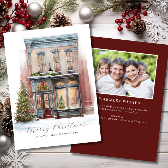 Elegant Budget Watercolor Photo Merry Christmas Card (Elegant Budget Watercolor Photo Merry Christmas Note Card)