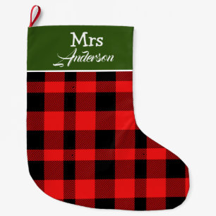 Elegant Buffallo Plaid Christmas Mr and Mrs Couple Large Christmas Stocking