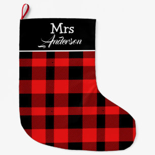 Elegant Buffallo Plaid Christmas Mr and Mrs Couple Large Christmas Stocking