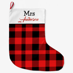 Elegant Buffallo Plaid Christmas Mr and Mrs Couple Large Christmas Stocking