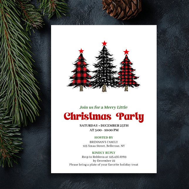 Elegant Buffalo Christmas Tree Holiday Printable Invitation (Elegant Buffalo Christmas Tree Holiday Printable Invitation)