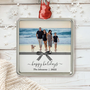 Elegant buffalo plaid bow black and white metal tree decoration