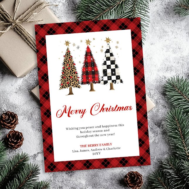 Elegant Buffalo Plaid Christmas Tree Leopard Card (Elegant Buffalo Plaid Christmas Tree Leopard Card)