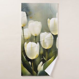 Elegant bunch of White Tulips  in a Serene Garden  Bath Towel Set