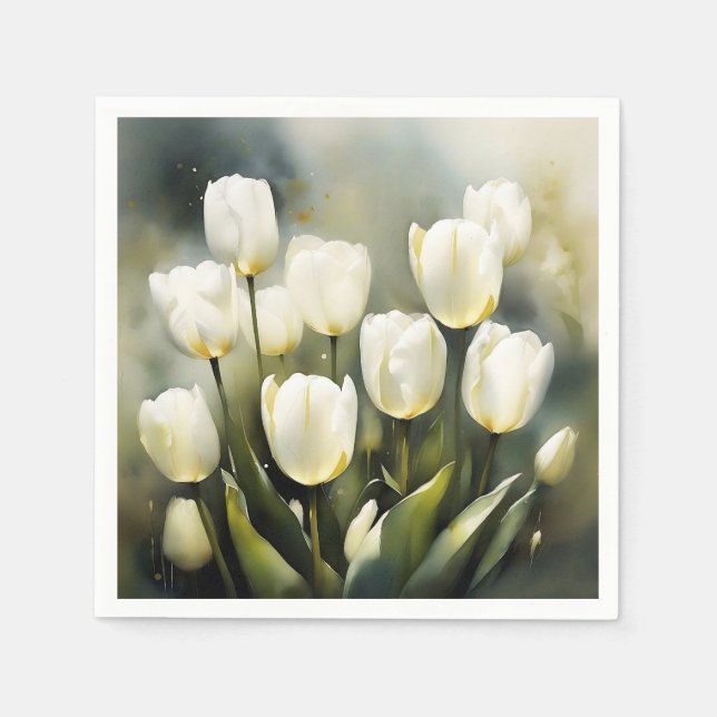 Elegant bunch of White Tulips  in a Serene Garden  Napkin (Front)