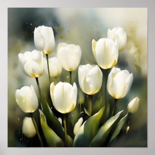 Elegant bunch of White Tulips  in a Serene Garden  Poster