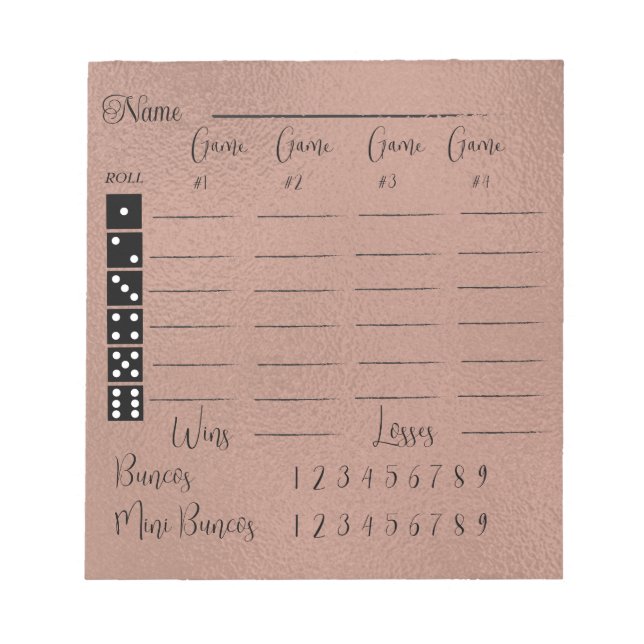 Elegant bunco score pad (Front)