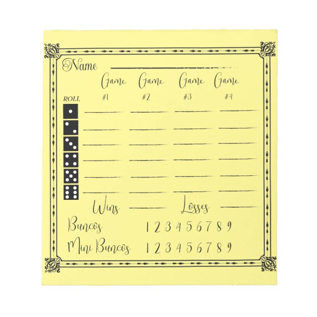 Elegant bunco score pad (Front)