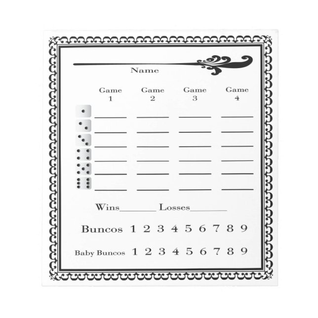 Elegant Bunco Score Sheet Notepad (Front)