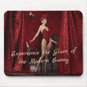 Elegant Bunny Girl on Red Velvet Curtain Mouse Mat