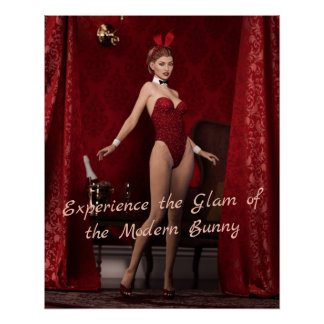 Elegant Bunny Girl on Red Velvet Curtain Poster