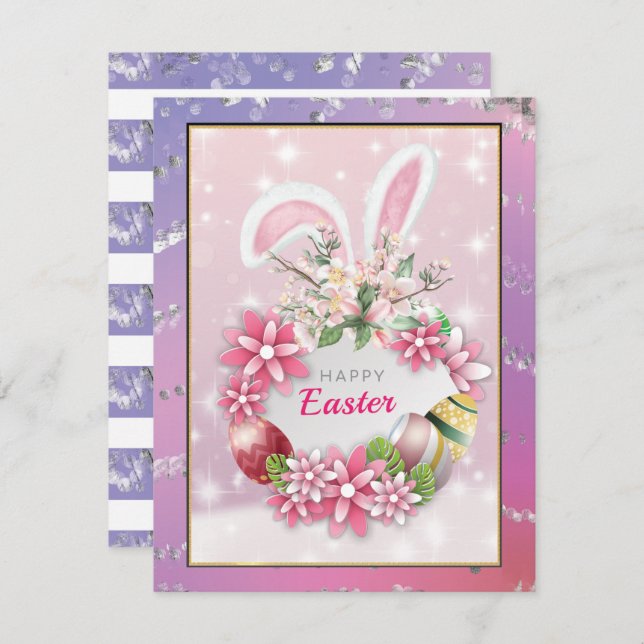 Elegant  Bunny Happy Easter Day Holiday Card (Front/Back)