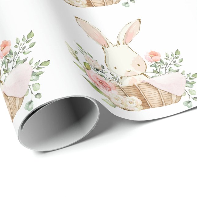 Elegant Bunny Rabbit Baby Shower Wrapping Paper (Roll Corner)