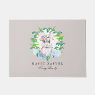 Elegant Bunny Wreath Easter Personalised Doormat