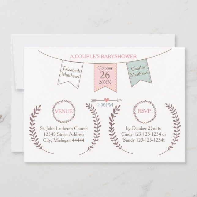 Elegant Bunting - Couple's Baby Shower Invitation (Front)