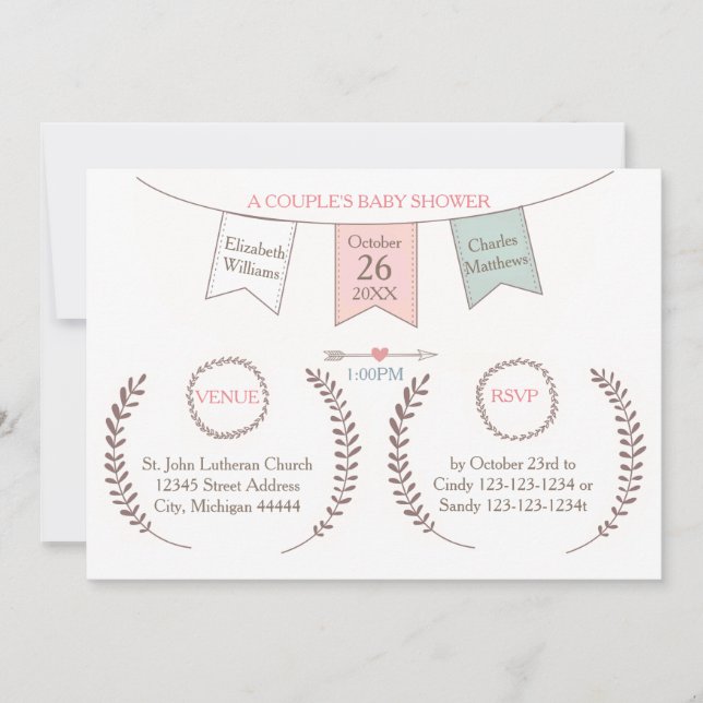 Elegant Bunting - Couple's Baby Shower Invitation (Front)