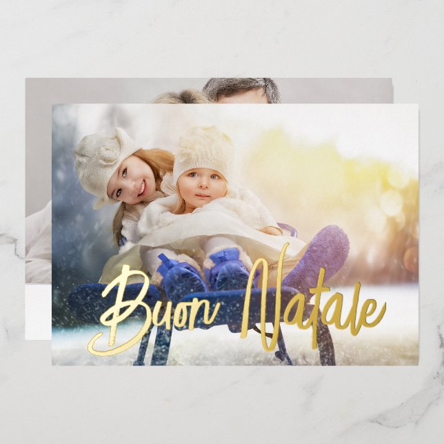 Elegant Buon Natale Photo Gold Foil Holiday Card (Front/Back)