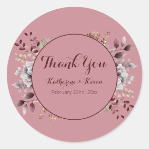 Elegant Burgandy and Dusty Rose Floral Wedding Classic Round Sticker