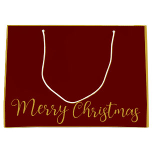 Elegant Burgandy and Gold Merry Christmas Large Gift Bag
