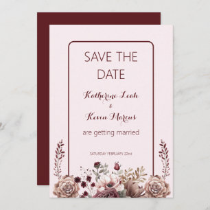 Elegant Burgandy Dusty Rose Floral Save the Date Invitation