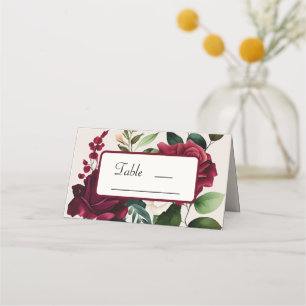 Elegant Burgandy Green Cream Floral Place Card