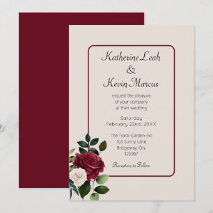 Elegant Burgandy Green Cream Floral Wedding Invitation