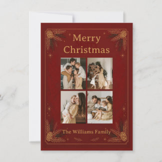 Elegant Burgandy Photo Collage  Holiday Card