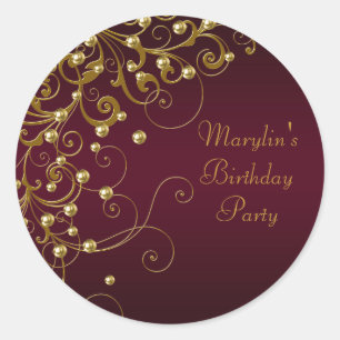 Elegant Burgindy and Gold Swirl Stickers
