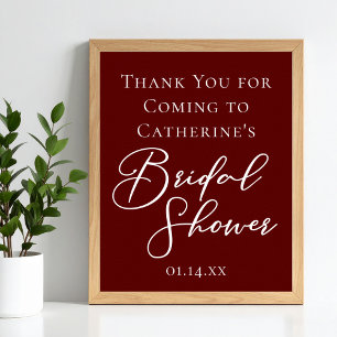 Elegant Burgund Bridal Shower Personalised Welcome Poster