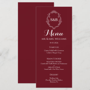 Elegant Burgundry Monogram Wedding Menu