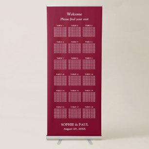 Elegant Burgundy 18 Table Seating Chart Retractable Banner