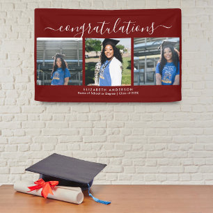 Elegant Burgundy 3 Photo Collage Graduation Banner
