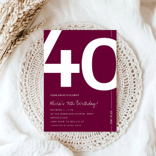 Elegant Burgundy 40th Birthday Party Invitation