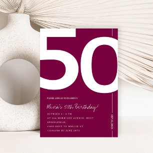 Elegant Burgundy 50th Birthday Party Invitation