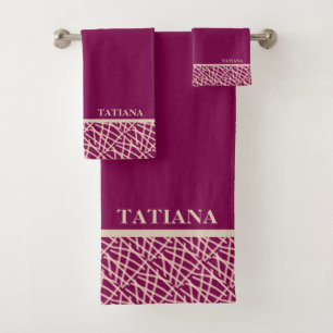 Elegant Burgundy Abstract Bath Towel Set