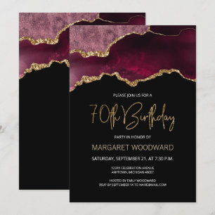 Elegant Burgundy Agate 70th Birthday Party Invitation