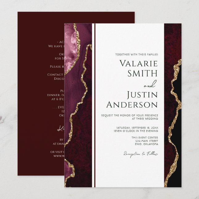 Elegant Burgundy Agate Budget Wedding All in One Invitation (Front/Back)