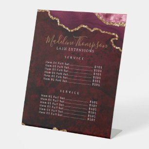 Elegant Burgundy Agate Geode Marble Services Price Pedestal Sign