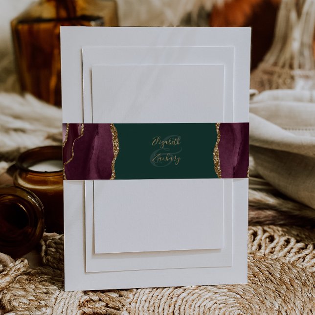 Elegant Burgundy Agate Green Wedding Invitation Belly Band (Creator Uploaded)