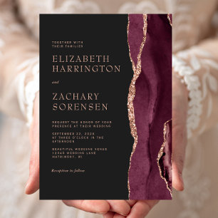 Elegant Burgundy Agate Rose Gold Wedding Invitation