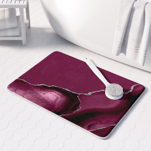Elegant Burgundy Agate Silver Glitter Bath Mat