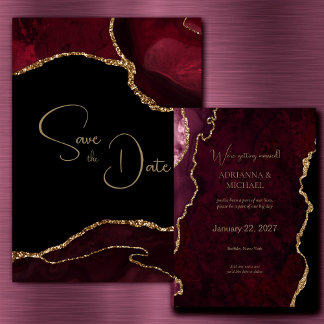 Elegant Burgundy Agate Wedding Save the Date Invitation