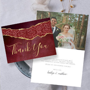 Elegant Burgundy Agate Wedding Thank You Card