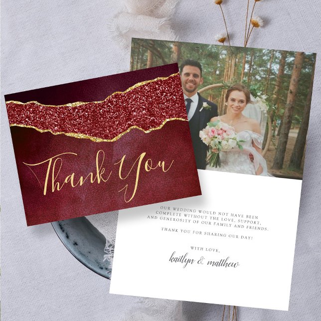Elegant Burgundy Agate Wedding Thank You Card (Creator Uploaded)