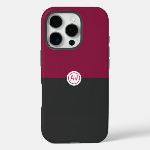 Elegant Burgundy and Black Monogram iPhone 16 Pro Case