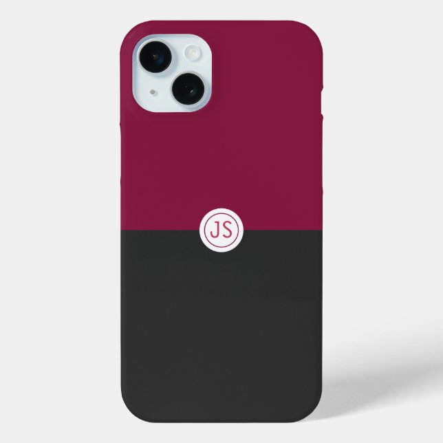 Elegant Burgundy and Black Monogram Case-Mate iPhone Case (Back)