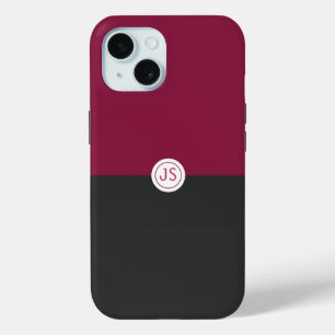 Elegant Burgundy and Black Monogram iPhone 15 Case
