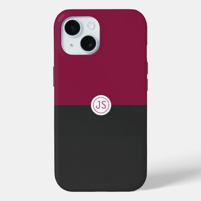 Elegant Burgundy and Black Monogram Case-Mate iPhone Case (Back)
